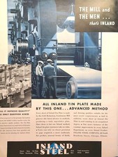 Inland Steel Tin Plate Cold Reduction Mill and Men Chicago Vintage Print Ad 1935
