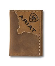 ARIAT Men's Two-tone Medium Brown Trifold Wallet with Diagonal Debossed Logo