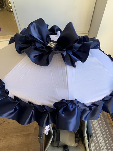 Navy Blue and White Bling Bow Pesci Baby Parasol Pram Pushchair - Romany - Picture 5 of 10