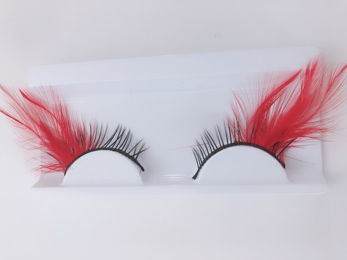 Exaggerated Party Long Red Black Costume Feather Fake False Eyelashes Eye lashes - Picture 6 of 11