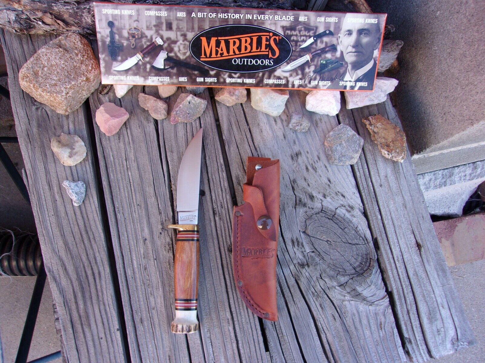 Marbles Knife Plainsman Leopardwood/Stag Made in the “USA”