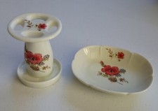 Vintage Japan Flowered Porcelain Toothbrush Holder and Soapdish -