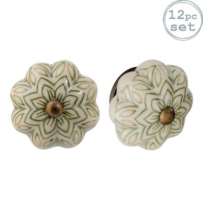 Keramik Türgriffe Schrank Schublade Griff Set, Vintage Blume, grün - x12