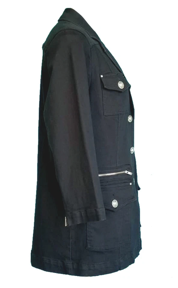 Usada en Excelente Condición Fabulosa Chaqueta Larga Negra de Algodón Elástico - Linea de Louis Dell'Olio - M Foto 4 de 4