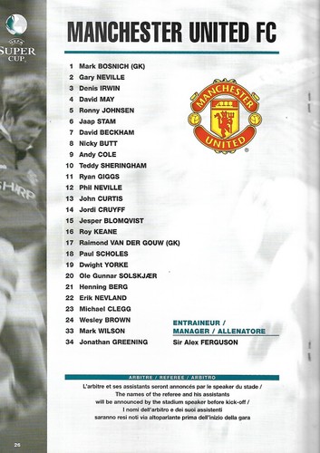 MANCHESTER UNITED v LAZIO 27th AUGUST 1999. (VERY GOOD, FREEPOST IN UK ONLY). - Picture 2 of 3