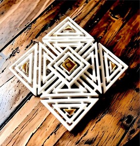 Authentic 1960'S CROWN TRIFARI GOLD PLATED SUMMER WHITE ENAMEL MODERN ART MEDALLION BROOCH