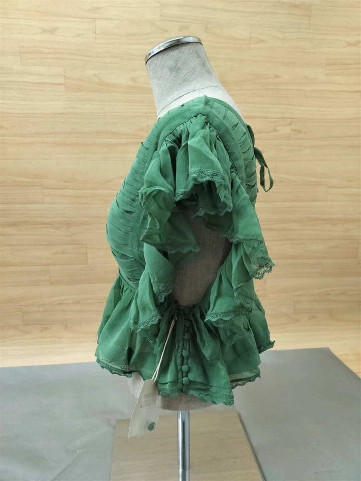 Tularosa Kaia V-Neck Flutter Sleeve Top in Green TRS258-U19 Choose Size - Image 3 of 4