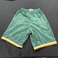 Vintage 90s Dodger Youth M Green Mesh Basketball Shorts USA Made Gold Trim