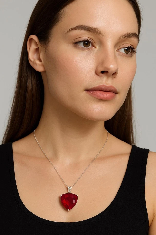 Colgante de plata de ley 925 rubí rojo natural de 50 quilates con un billón de piedras preciosas certificadas Foto 4 de 4