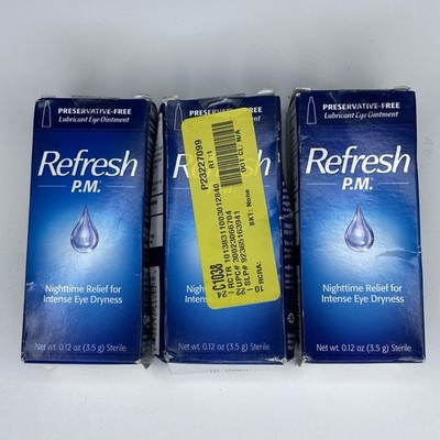 Lot of 3 Refresh PM P.M. Lubricant Eye Ointment 0.12 oz (3.35 G)  - EXP May 2027