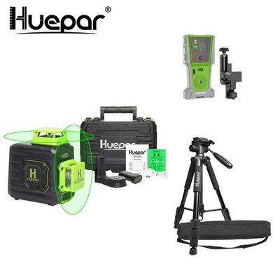 Huepar 8 Lines Cross Line 360 Laser Level Self leveling + Receiver +143cm Tripod