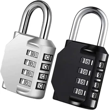 Combo Lock for Lockers, 4 Digit Combination Padlock, 2 Pack Pad Locks with Code