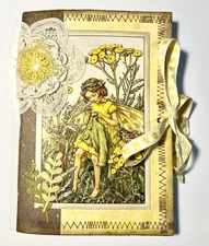 Handmade Junk Journal Garden Fairy Cover Coffee Stained Pages 36 Pgs Ribbon Tie