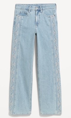 NWT Old Navy Scalloped Embroidered Wide Leg Jeans Light Wash 6P  Cotton