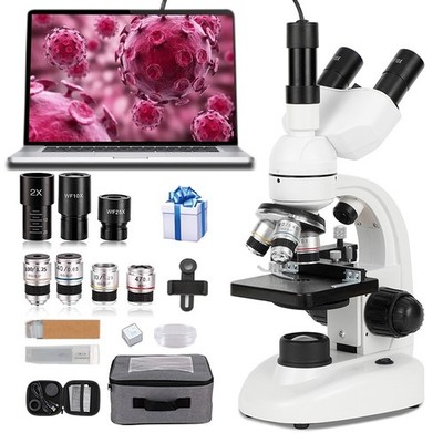 A trinocular laboratory microscope for biology with a light-emitting diode compo