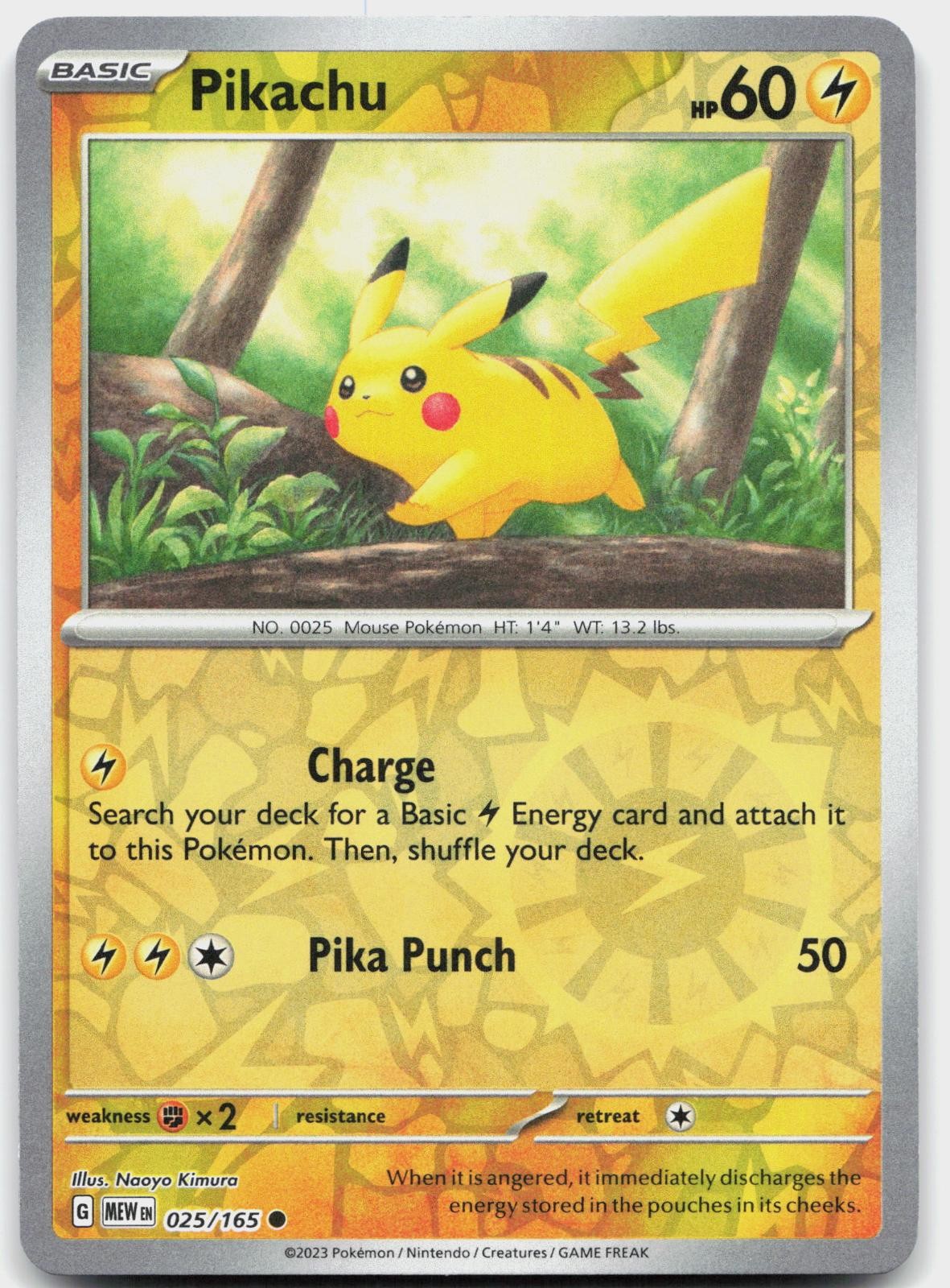 Pikachu 025/165 Common 151 Pokemon Reverse Holo Near Mint