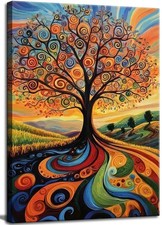 Abstract Tree of Life Canvas Wall Art Colorful Graffiti Tree Decor painting P...