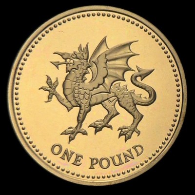2000 UK British England Wales 1 One ROUND POUND Coin DRAGON