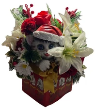 Bradford Exchange Kayomi Harai Cat Art Christmas Floral Centerpiece Decoration