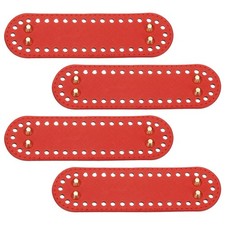 4Pcs 2"x7.1" Oval Leather Crochet Bag Bottom with Holes, Red