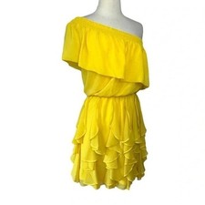 Jessica Simpson Yellow One Shoulder Ruffle Dress Size Medium