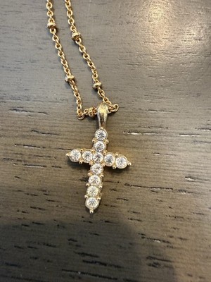 VTG- Avon Gold Tone Crystal Cross Pendant Necklace Adjustable Cable Chain Signed