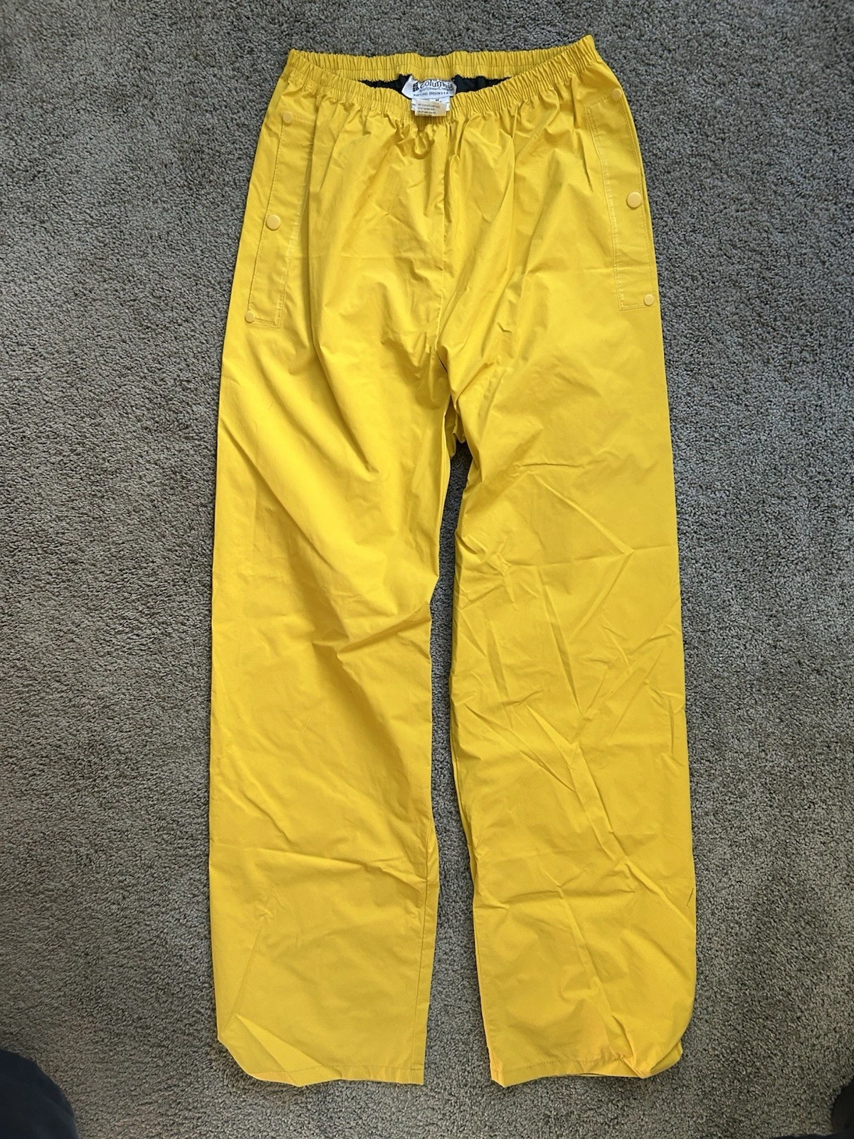 Vintage Columbia Waterproof Pants Mens Small Yellow Rain Hiking Outdoors Nylon