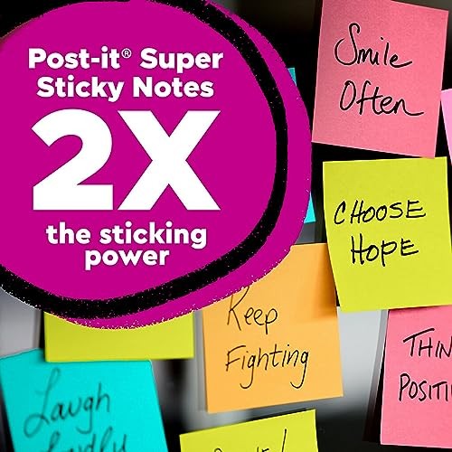 NOTAS SUPER PEGAJOSAS POST-IT, 24 BLOCS DE NOTAS ADHESIVAS, 3 X 3 PULGADAS, AMARILLO CANARIO - Imagen 3 de 5