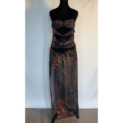 Shape Black Chiffon Tiger Printed Bandeau Cut Out Split Maxi Dress. | eBay