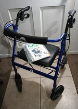 Hugo Elite Walker with Seat - Folds For Easy Transport, Blue - w/Owners Manual 