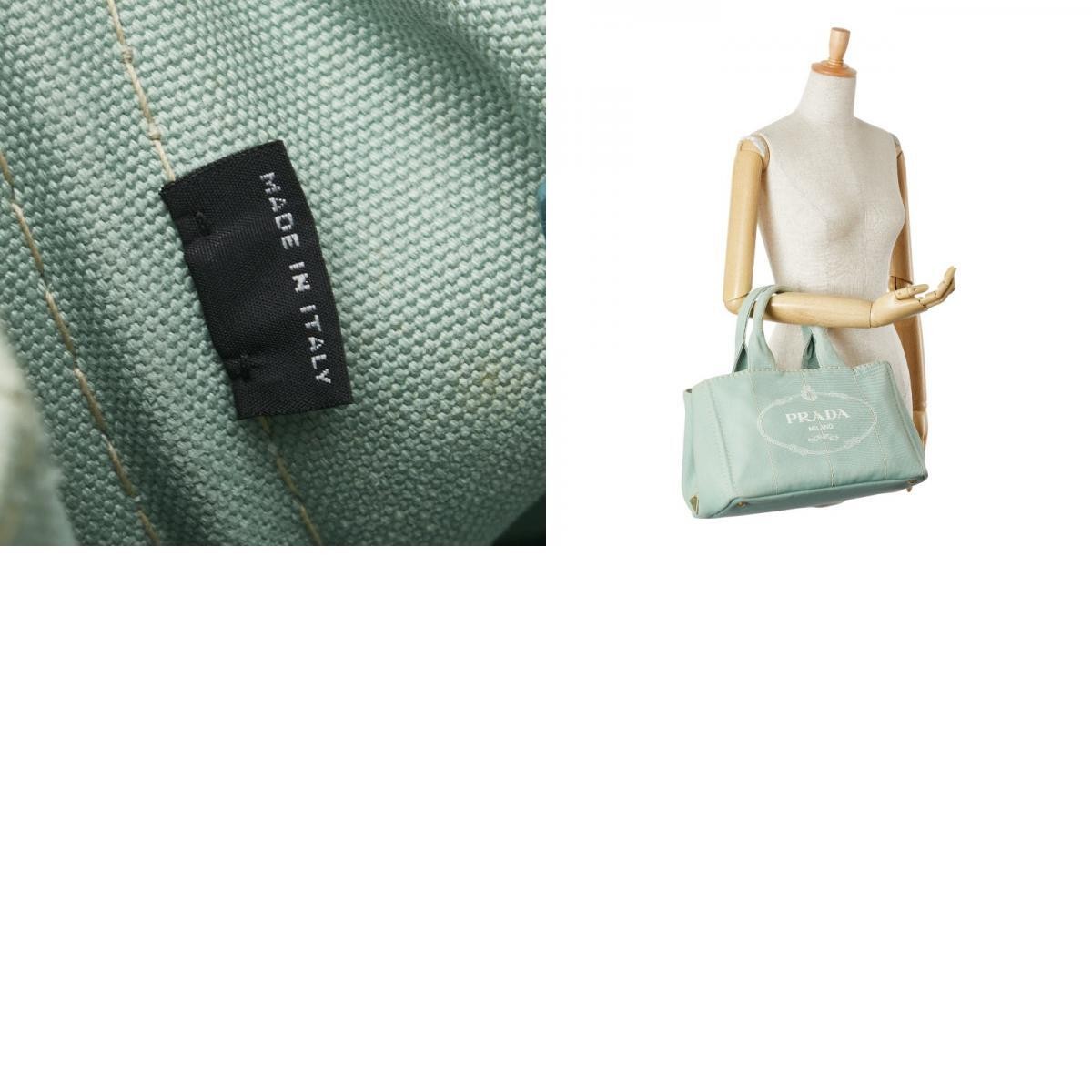 Prada Canapa Handbag Tote Bag Mint Green Canvas Ladies PRADA Used from japan thumbnail 10