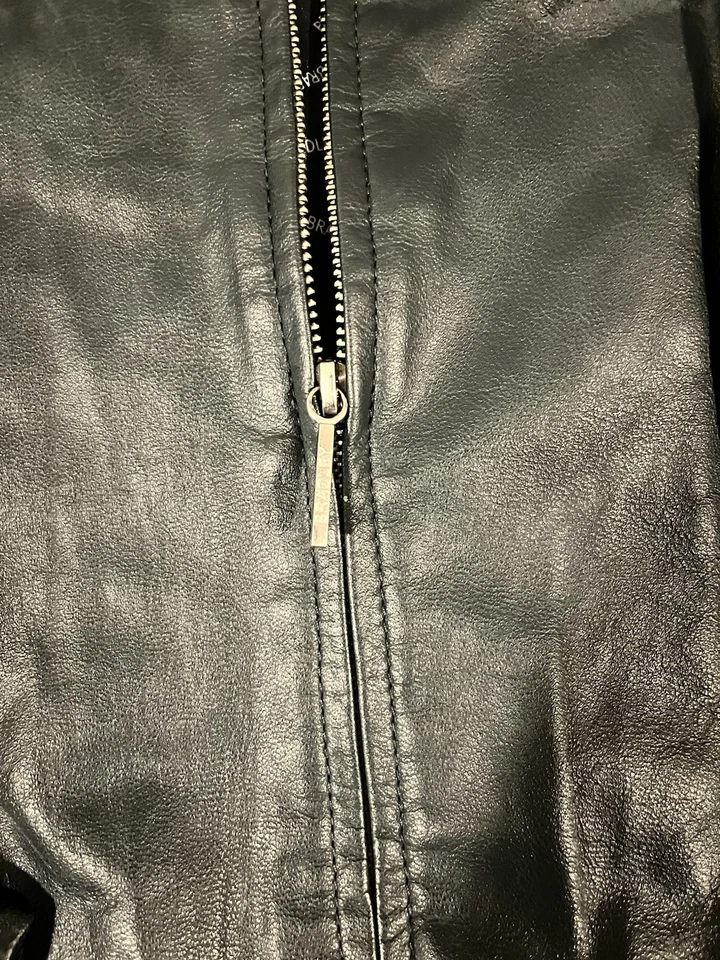 BRADLEY by Bradley Bayou Women’s Teal Leather Moto Jacket Size M Mock Collar - Image 3 of 4