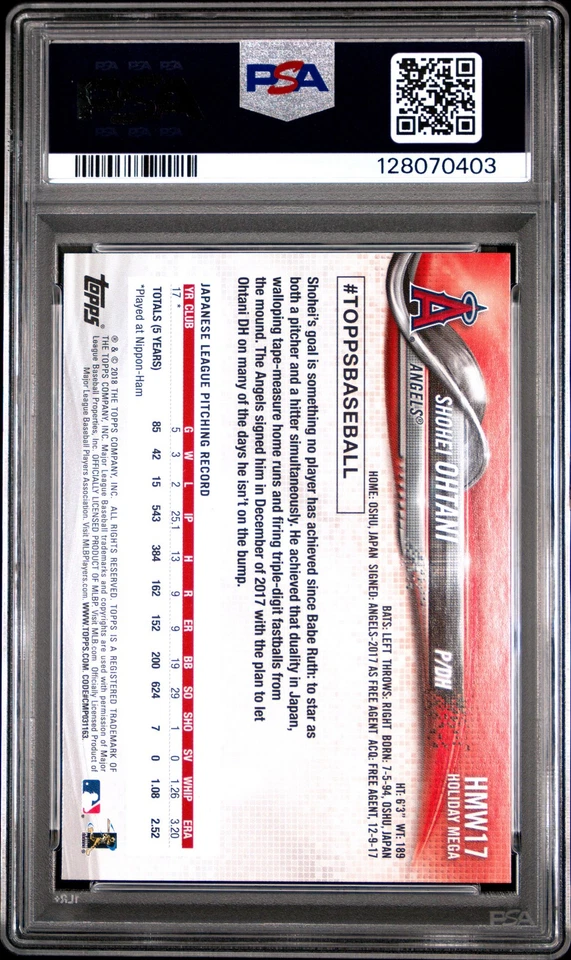 Tarjeta de novato PSA 10 SHOHEI OHTANI 2018 TOPPS HOLIDAY #17 LA Angels RC gema como nueva Foto 2 de 2