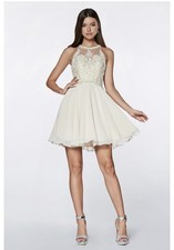 Formal Dress Cinderella Divine Champagne CD0141 Beaded Embellished XS