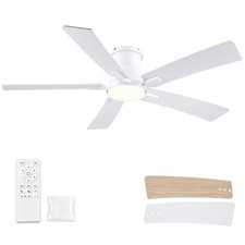 52 Inch Ceiling Fans with Lights and Remote, White Low Profile Ceiling Fan, F...