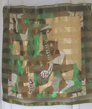 Picasso Abstract Portrait Art Scarf Brown, Green, Tan 36" Sq. Sheer Light Gift