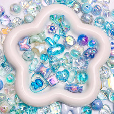 100G Mixed Premium Uv-Coated Iridescent Acrylic Beads, Bulk Pastel Color Craft B