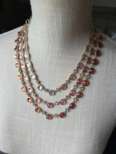 Charming Charlie 3 strand Faceted Shades Of Pink Rhinestone Goldtone necklace 