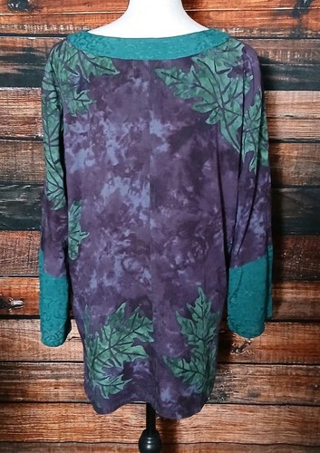 KUSNADI Tunic Top Size M Bohemian Leaf Print Rayon Side Slits 3/4 Sleeve Art - Picture 6 of 10