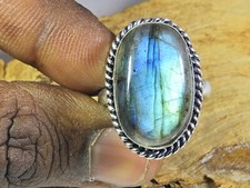 Natural Blue Labradorite Gemstone 925 Solid Sterling Silver Ring Size US-9