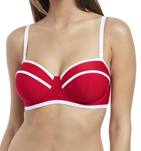 Freya Bandeau Bikini Oberteil Paint The Town Rot Weiß Größe 32D Bügel Trägerlos