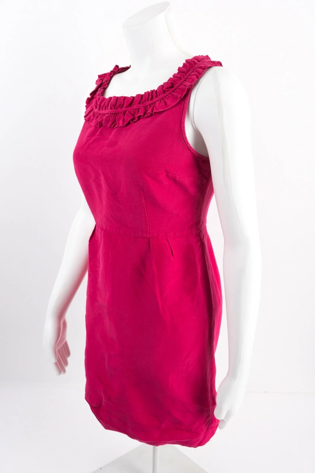 Abito tubino donna Kate Spade seta con volant taglia 6 rosa scuro festa senza maniche