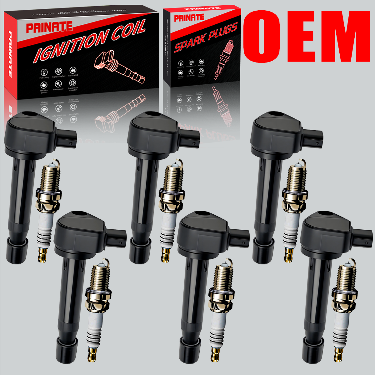 6X OEM Ignition Coil & Iridium Spark Plugs for Honda Accord Odyssey Acura UF242