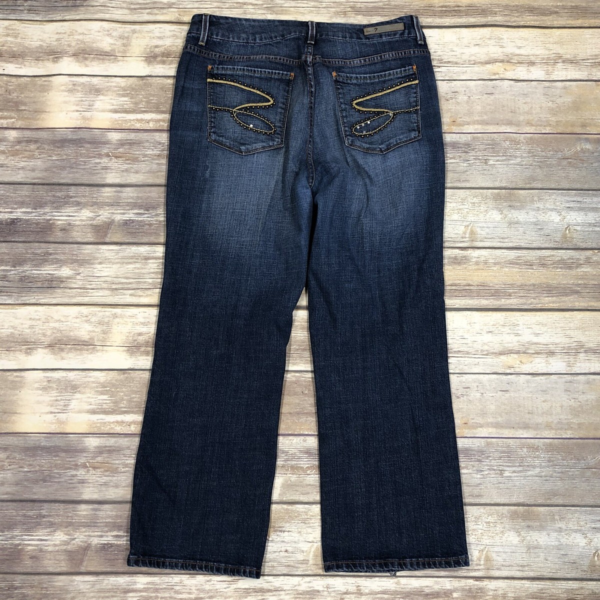 Seven7 Women's 18 Blue Premium Denim Studded Rhinestone Boot Cut 7
