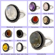 Natural Rainbow Moonstone Gemstone 925 Sterling Silver Band Ring For Girls