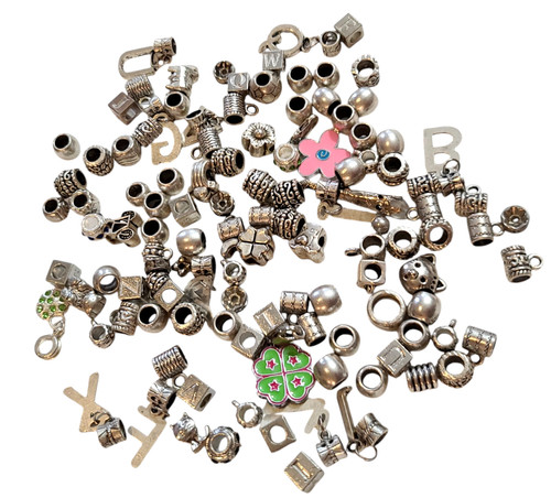 50+ Lot Charms Beads Silver Tone Many Shapes Metal Resin Jewelry Making