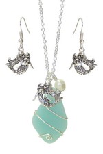 Ambiance Bay Silver Aqua Blue Sea Stone Mermaid Charm Necklace