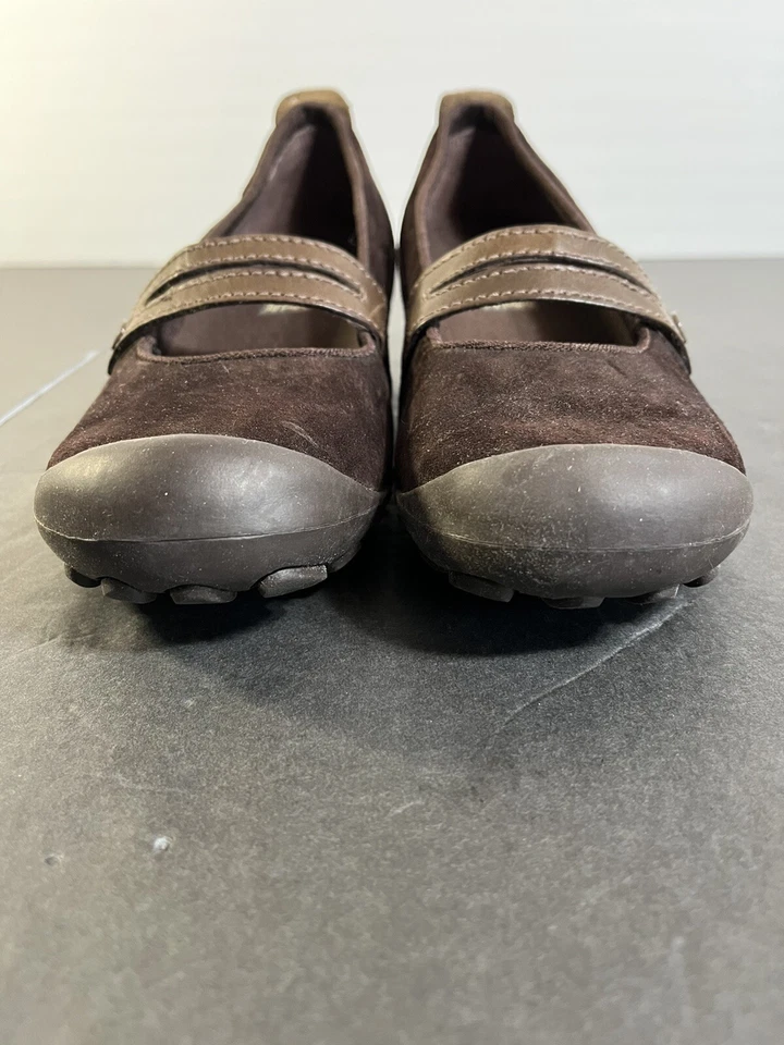 Merrell Plaza Bandeau Mary Jane Mule Tacón de Cuña Bomba Marrón Comodidad Talla 7 EE. UU. ¡USADO EN EXCELENTE ESTADO! Foto 4 de 4