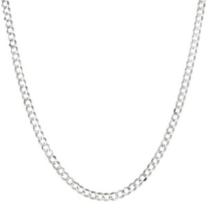 Italian Sterling Silver Curb Pave Chain Necklace 925 Silver Chain UNISEX 4MM