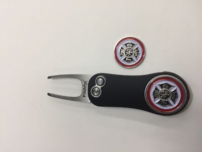 Pitchfix Hybrid 2.0 Switchblade Divot Tool with 2 Fire Dept. Markers